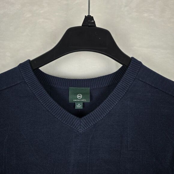 AG Adriano Green Label Men Navy V-Neck Sweater Rayon Blend Medium Vented Panels - Picture 4 of 13